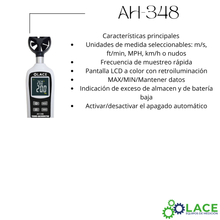Anemómetro con Termómetro AH-348: Viento y Temperatura Precisa