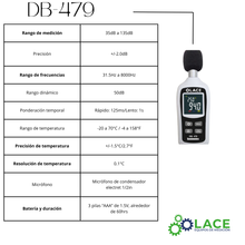 Sonómetro Digital DB-479: Medidor de Ruido y Temperatura Preciso