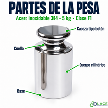 Pesa individual tipo botón en acero inoxidable 304 LACE de 5 kg clase F1