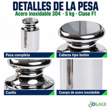 Pesa individual tipo botón en acero inoxidable 304 LACE de 5 kg clase F1