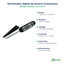 Termómetro digital de lectura instantánea Taylor 3519FDA – -40 a 230 °C