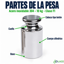 Pesa individual tipo botón en acero inoxidable 304 LACE de 10 kg clase F1