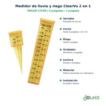 Medidor de lluvia y riego ClearVu 2 en 1 Taylor 2715N – 5 pulgadas / 1 pulgada