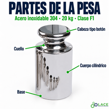 Pesa individual tipo botón en acero inoxidable 304 LACE de 20 kg clase F1