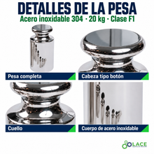 Pesa individual tipo botón en acero inoxidable 304 LACE de 20 kg clase F1