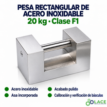 Pesa rectangular en acero inoxidable LACE de 20 kg clase F1