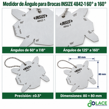 Medidor de Ángulo para Brocas INSIZE 4842-1 60° a 160°