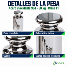 Pesa individual tipo botón en acero inoxidable 304 LACE de 50 kg clase F1