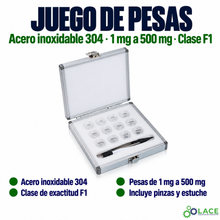 Juego de pesas en acero inoxidable 304 LACE de 1 mg a 500 mg clase F1