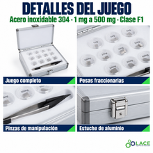 Juego de pesas en acero inoxidable 304 LACE de 1 mg a 500 mg clase F1