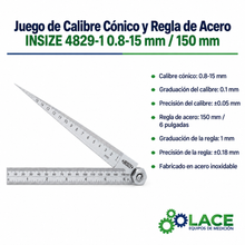 Juego de Calibre Cónico y Regla de Acero INSIZE 4829-1 0.8-15 mm / 150 mm