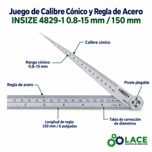 Juego de Calibre Cónico y Regla de Acero INSIZE 4829-1 0.8-15 mm / 150 mm
