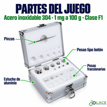 Juego de pesas en acero inoxidable 304 LACE de 1 mg a 100 g clase F1