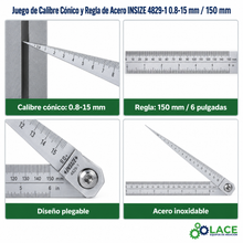 Juego de Calibre Cónico y Regla de Acero INSIZE 4829-1 0.8-15 mm / 150 mm
