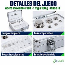 Juego de pesas en acero inoxidable 304 LACE de 1 mg a 100 g clase F1