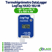 Termohigrómetro DataLogger desechable LogTag HAXO-16U-M -30 °C a +70 °C / 0 a 100 % HR.