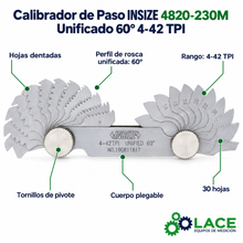 Calibrador de Paso INSIZE 4820-230M Unificado 60° 4-42 TPI