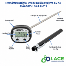 Termómetro Digital Oval de Bolsillo Avaly VA-E273 -45 a 200°C (-50 a 392°F)