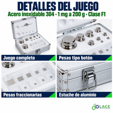 Juego de pesas en acero inoxidable 304 LACE de 1 mg a 200 g clase F1