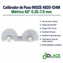 Calibrador de Paso INSIZE 4820-124M Métrico 60° 0.25-7.0 mm
