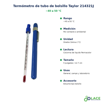 Termómetro de tubo de bolsillo Taylor 214321J – -40 a 50 °C