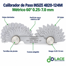 Calibrador de Paso INSIZE 4820-124M Métrico 60° 0.25-7.0 mm