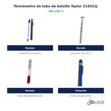 Termómetro de tubo de bolsillo Taylor 214321J – -40 a 50 °C