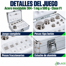 Juego de pesas en acero inoxidable 304 LACE de 1 mg a 500 g clase F1