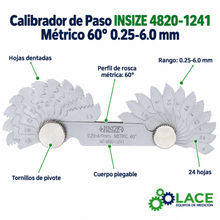 Calibrador de Paso INSIZE 4820-1241 Métrico 60° 0.25-6.0 mm