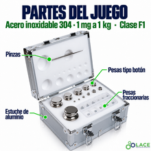 Juego de pesas en acero inoxidable 304 LACE de 1 mg a 1 kg clase F1