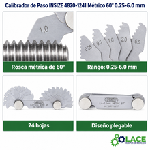 Calibrador de Paso INSIZE 4820-1241 Métrico 60° 0.25-6.0 mm