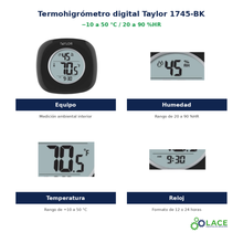 Termohigrómetro digital Taylor 1745-BK – -10 a 50 °C / 20 a 90 %HR