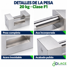 Pesa rectangular en acero inoxidable LACE de 20 kg clase F1