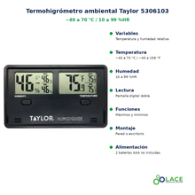 Termohigrómetro ambiental Taylor 5306103 – -40 a 70 °C / 10 a 99 %HR