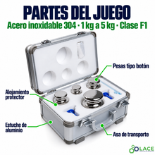 Juego de pesas en acero inoxidable 304 LACE de 1 kg a 5 kg clase F1
