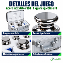 Juego de pesas en acero inoxidable 304 LACE de 1 kg a 5 kg clase F1