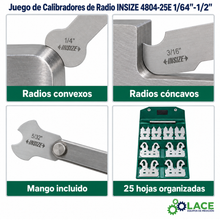 Juego de Calibradores de Radio INSIZE 4804-25E 1/64"-1/2"