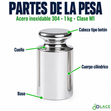 Pesa individual tipo botón en acero inoxidable 304 LACE de 1 kg clase M1