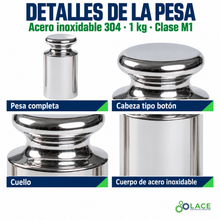 Pesa individual tipo botón en acero inoxidable 304 LACE de 1 kg clase M1