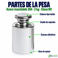 Pesa individual tipo botón en acero inoxidable 304 LACE de 2 kg clase M1
