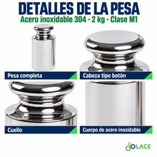 Pesa individual tipo botón en acero inoxidable 304 LACE de 2 kg clase M1