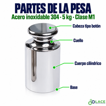 Pesa individual tipo botón en acero inoxidable 304 LACE de 5 kg clase M1
