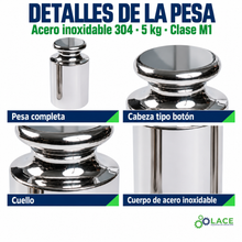 Pesa individual tipo botón en acero inoxidable 304 LACE de 5 kg clase M1