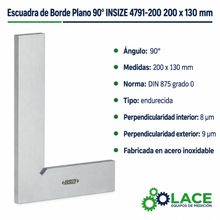Escuadra de Borde Plano 90° INSIZE 4791-200 200 x 130 mm