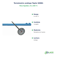 Termómetro análogo para líquidos Taylor 60981 – 0 a 250 °C