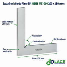 Escuadra de Borde Plano 90° INSIZE 4791-200 200 x 130 mm