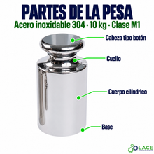 Pesa individual tipo botón en acero inoxidable 304 LACE de 10 kg clase M1