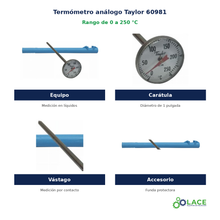 Termómetro análogo para líquidos Taylor 60981 – 0 a 250 °C
