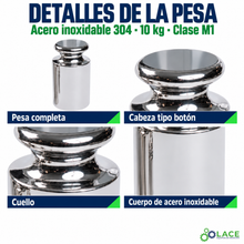 Pesa individual tipo botón en acero inoxidable 304 LACE de 10 kg clase M1