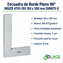 Escuadra de Borde Plano 90° INSIZE 4791-150 150 x 100 mm DIN875 G